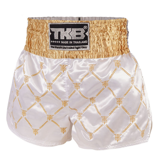 Top King Muay Thai Shorts "Chain" weiss/gold (Bund gold)