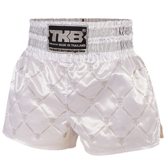 Top King Muay Thai Shorts "Chain" weiss/silber