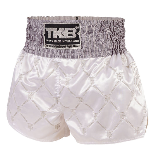 Top King Muay Thai Shorts "Chain" weiss/silber (Bund silber)